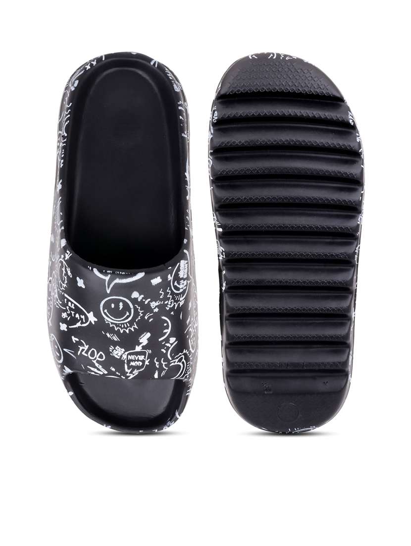 black rubber slip on flip flops - 20133613 - Standard Image - 5