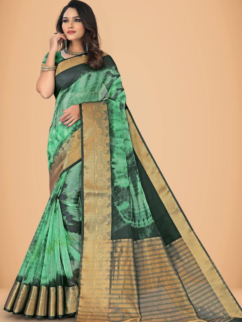women's self design mint colored saree with blouse - 20133777 - Zoom Image - 0