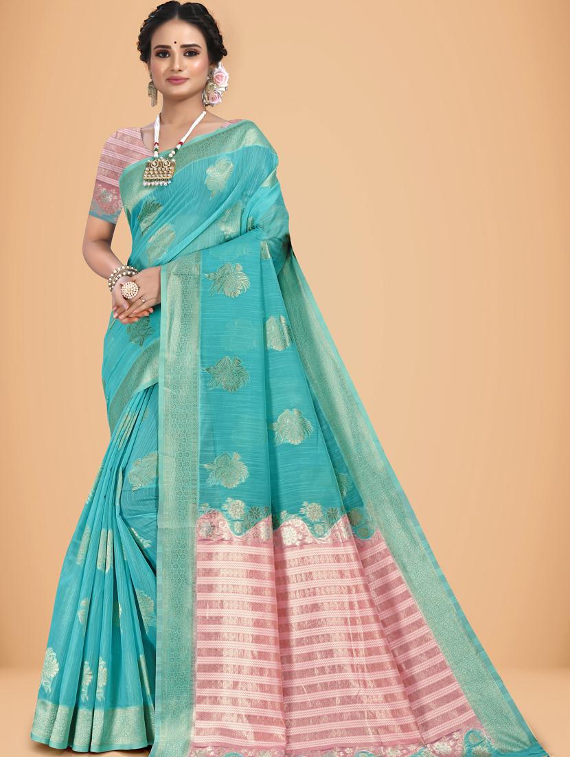 women's self design light blue colored saree with blouse - 20133782 - Zoom Image - 0