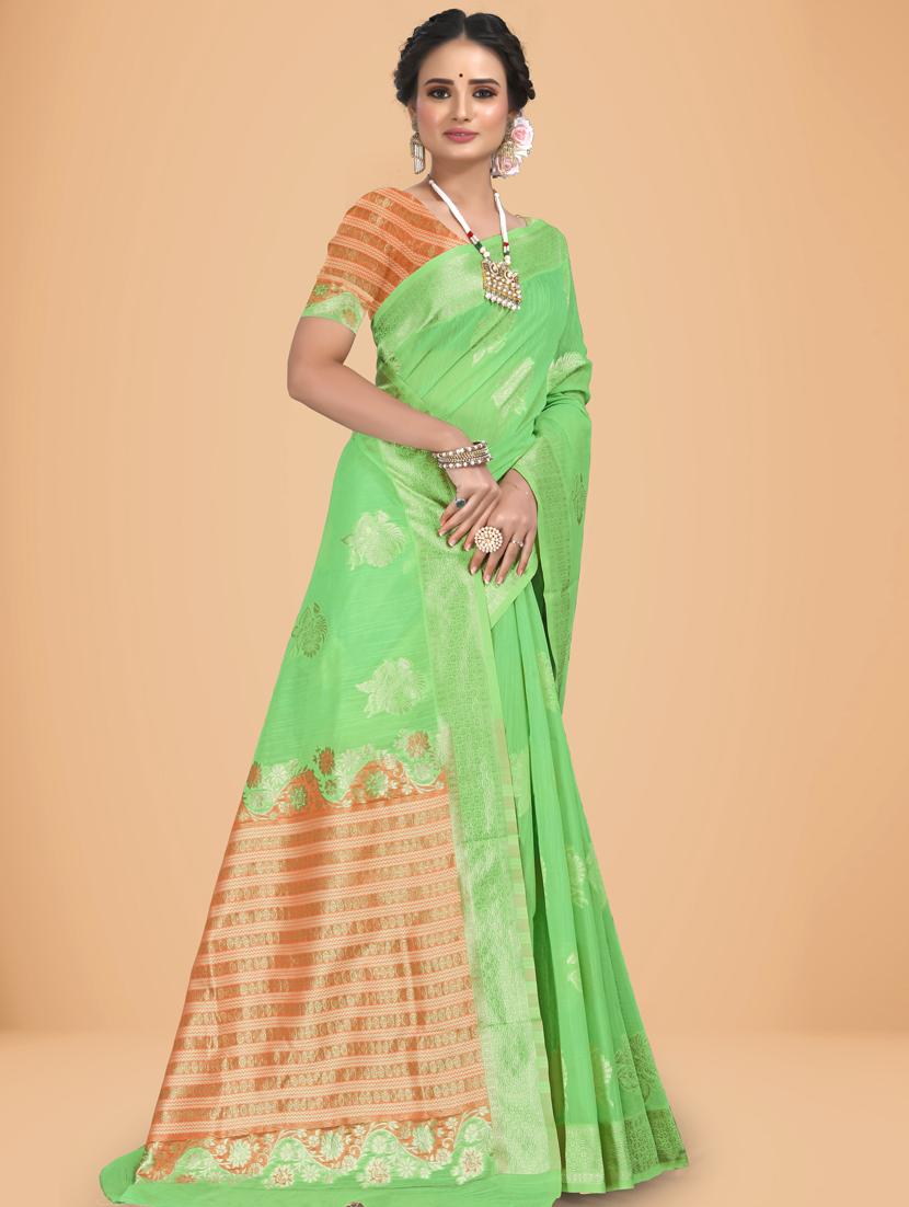 women's self design light green colored saree with blouse - 20133783 - Zoom Image - 0