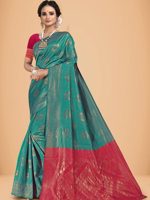 women's self design sea green colored saree with blouse - 20133789 - Standard Image - 0