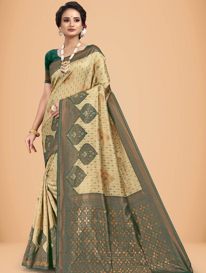 women's self design beige colored saree with blouse - 20133792 -  Zoom Image - 0