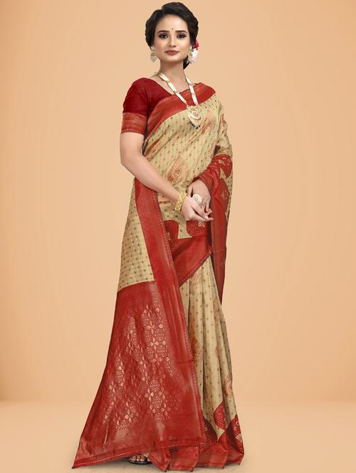maroon silk blend mysore saree with blouse - 20133793 - Standard Image - 0