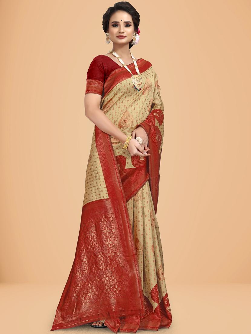 maroon silk blend mysore saree with blouse - 20133793 - Zoom Image - 0