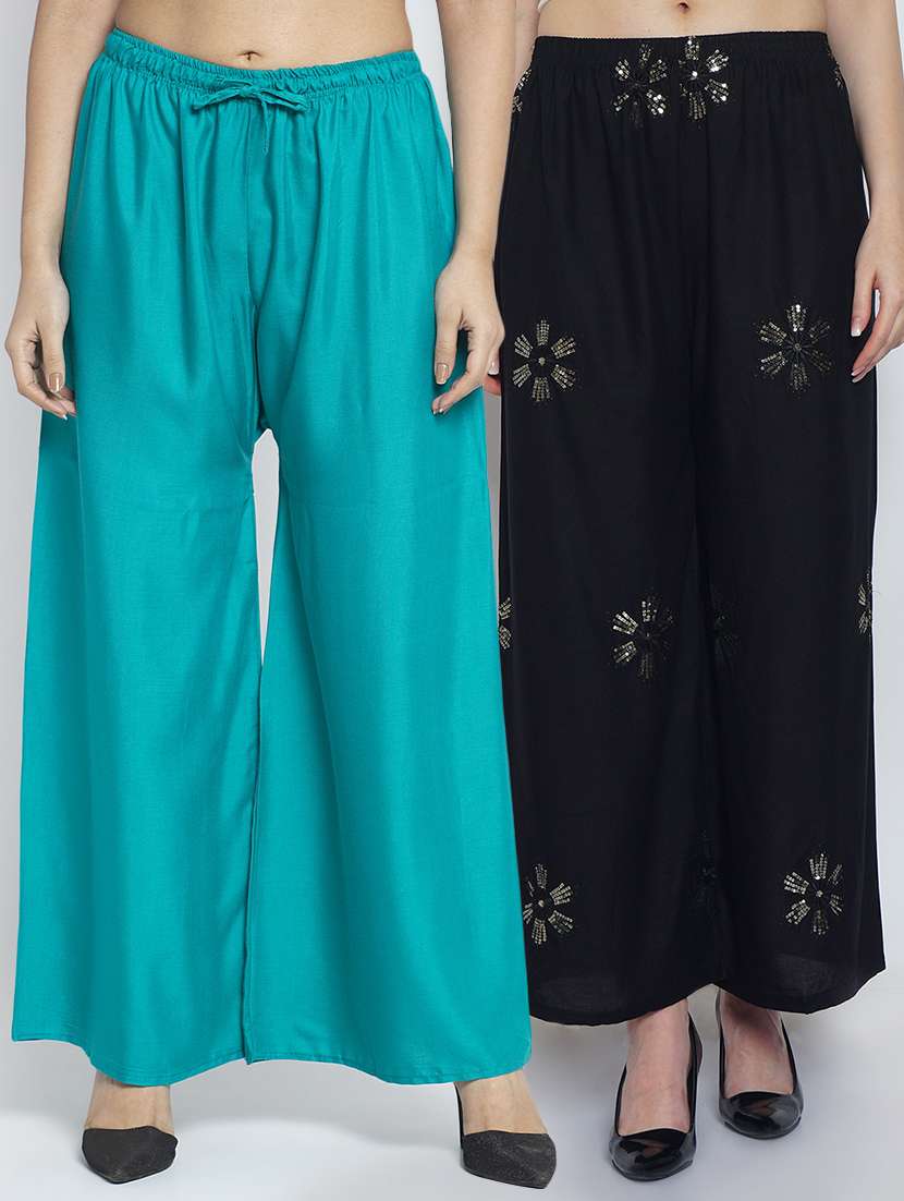 pack of 2 solid flared palazzo - 20134976 -  Zoom Image - 0