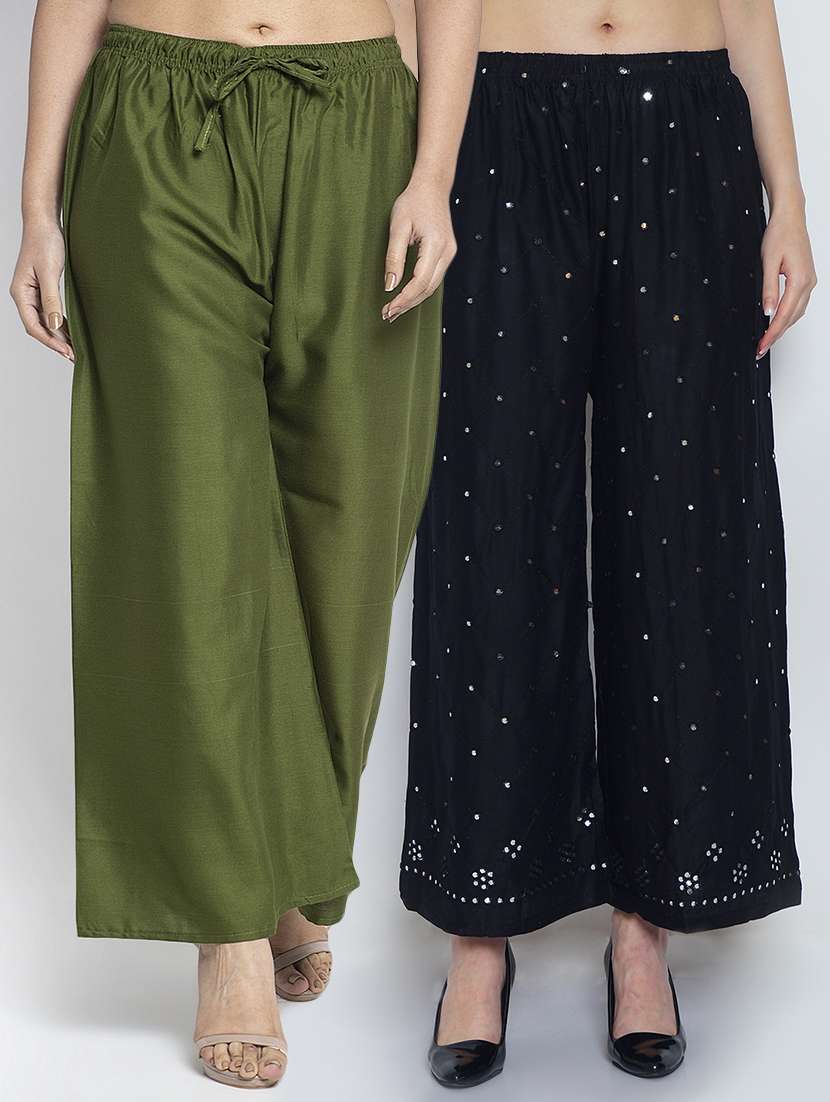 pack of 2 solid flared palazzo - 20135011 -  Zoom Image - 0