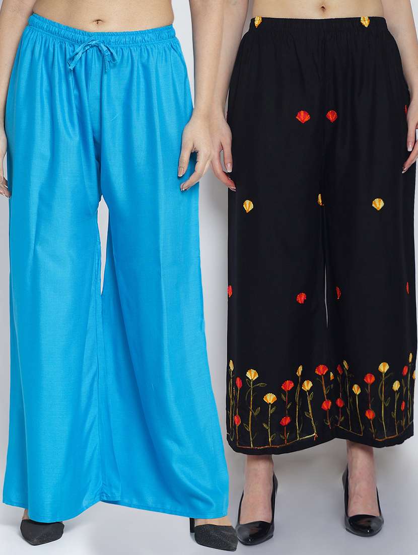 pack of 2 solid flared palazzo - 20135188 -  Zoom Image - 0