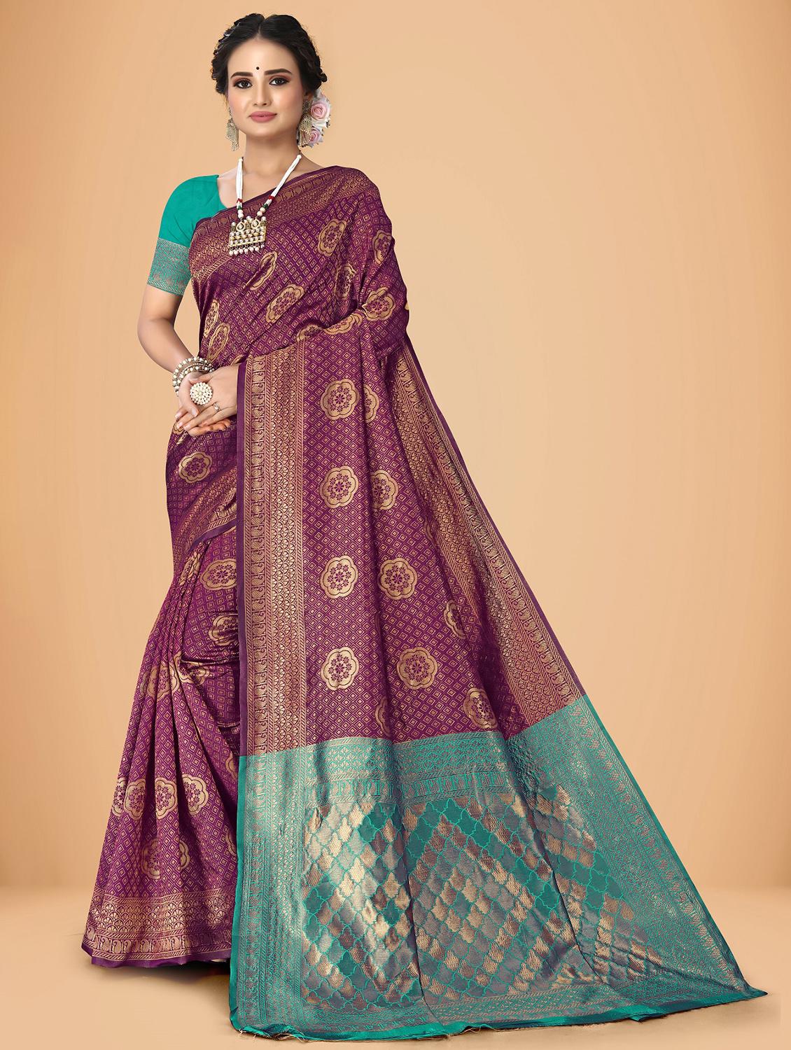purple self design woven saree with blouse - 20135423 -  Zoom Image - 0