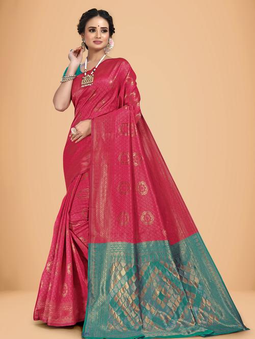 pink self design woven saree with blouse - 20135426 -  Standard Image - 0