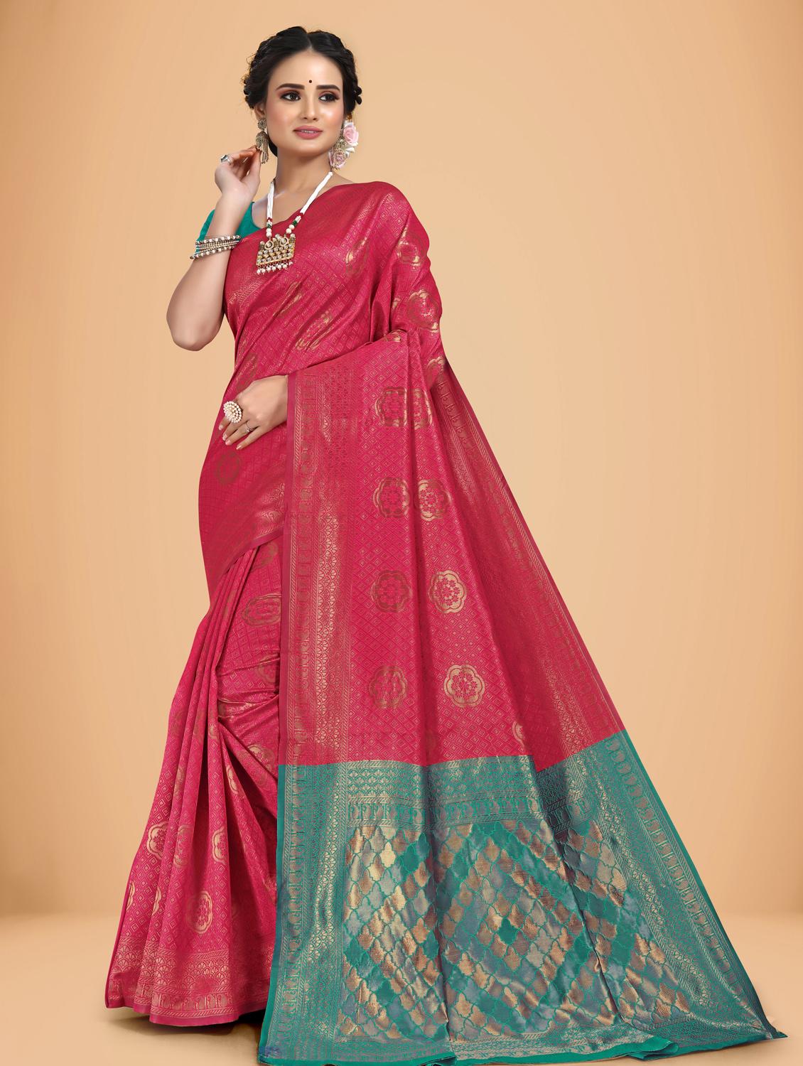 pink self design woven saree with blouse - 20135426 -  Zoom Image - 0
