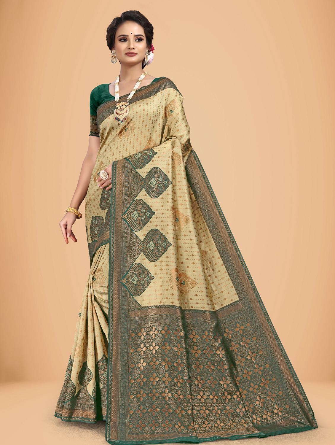 off white self design woven saree with blouse - 20135428 - Zoom Image - 0