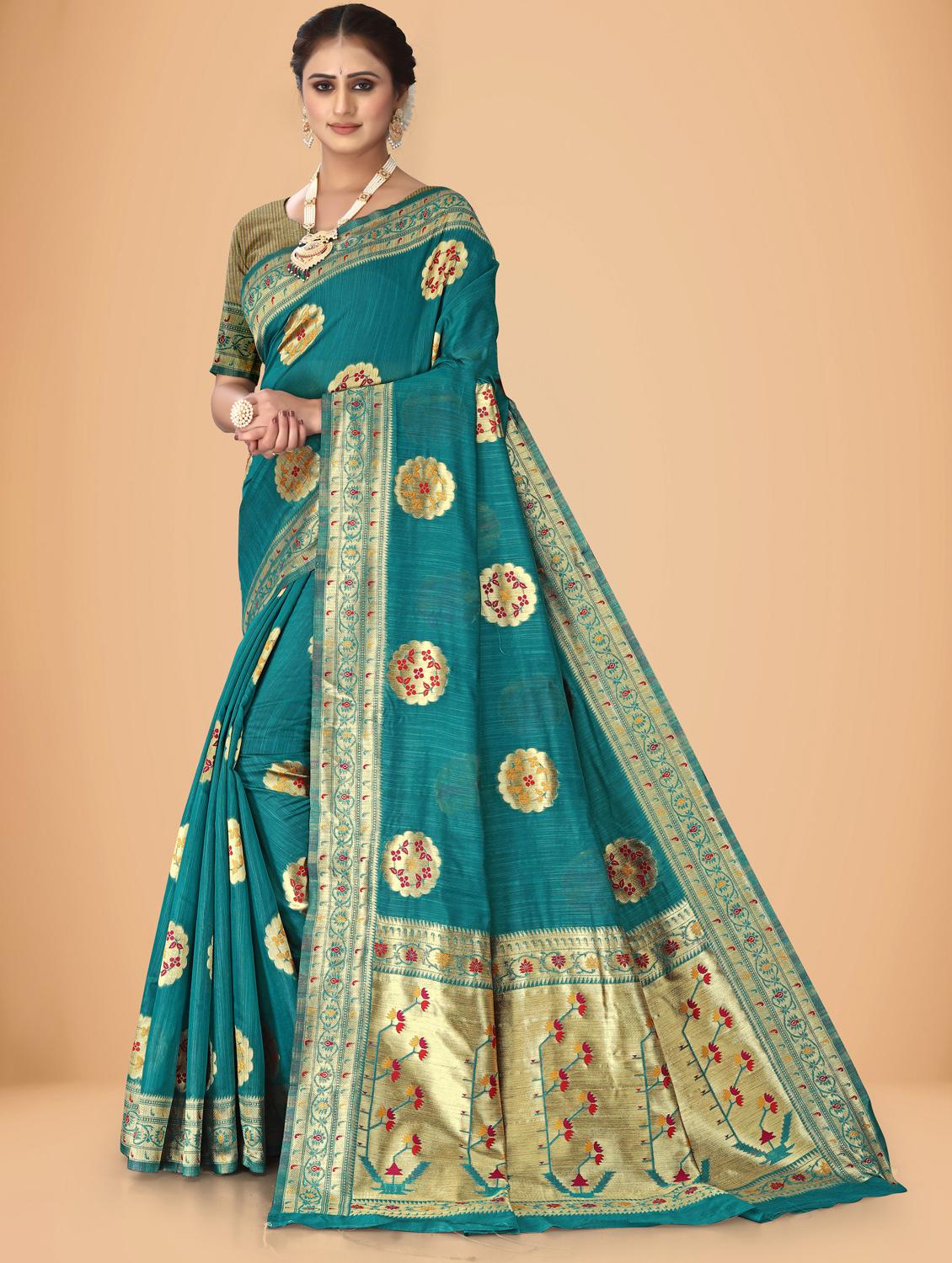 sky blue self design woven saree with blouse - 20135433 -  Zoom Image - 0
