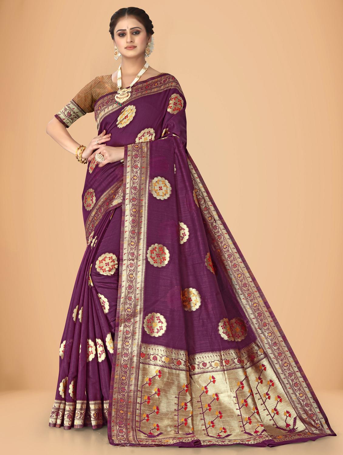 purple self design woven saree with blouse - 20135434 - Zoom Image - 0