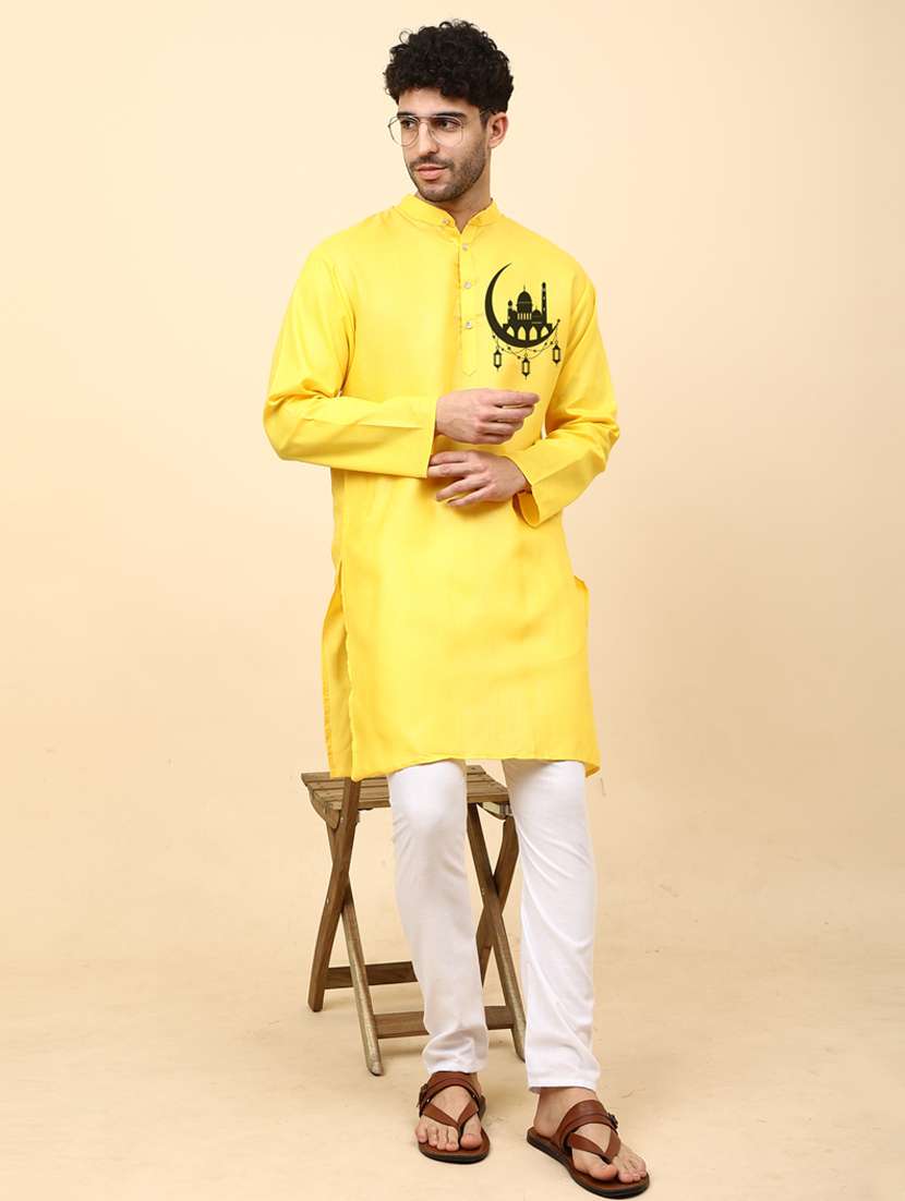 yellow cotton blend kurta pyjama ethnic wear set - 20135523 -  Zoom Image - 0