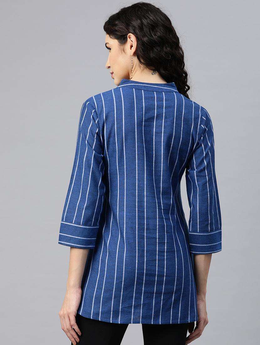 women blue striped straight kurti - 20135564 -  Standard Image - 3