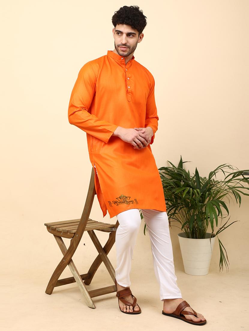 orange cotton blend kurta pyjama ethnic wear set - 20136445 - Standard Image - 3