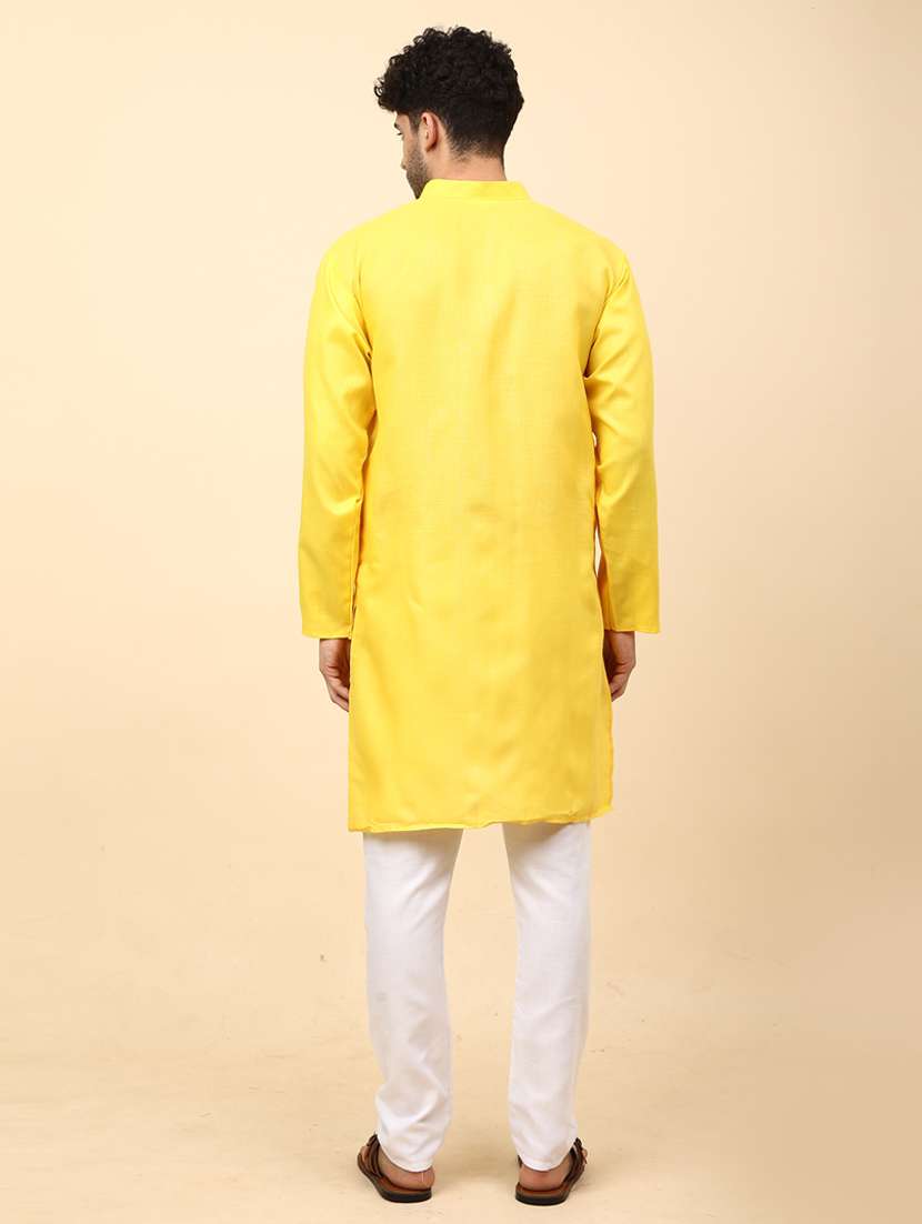 yellow cotton blend kurta pyjama ethnic wear set - 20136449 -  Standard Image - 3