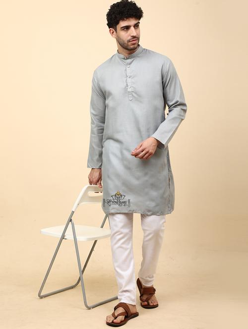 grey cotton blend kurta pyjama ethnic wear set - 20136450 -  Standard Image - 0