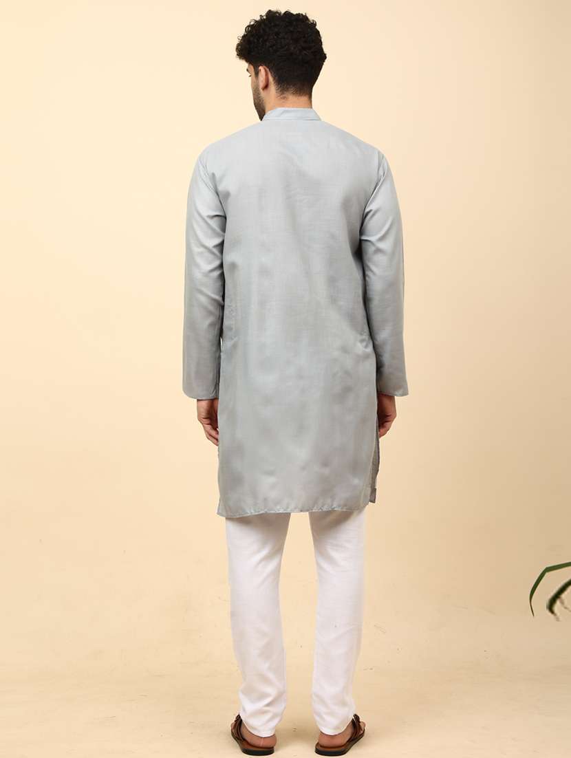 grey cotton blend kurta pyjama ethnic wear set - 20136450 -  Standard Image - 3