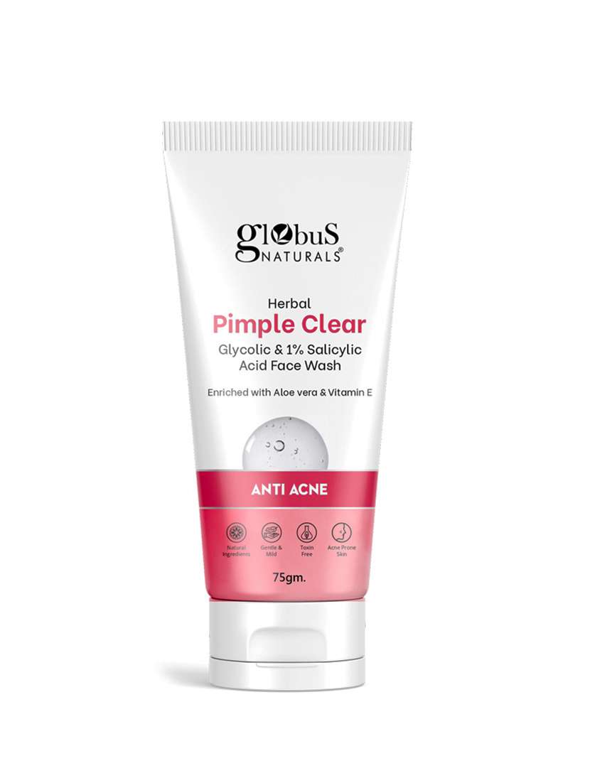 globus naturals herbal pimple clear glycolic & 1% salicylic acid face wash, 75 gm