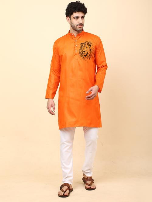 orange cotton blend kurta pyjama ethnic wear set - 20136711 - Standard Image - 0