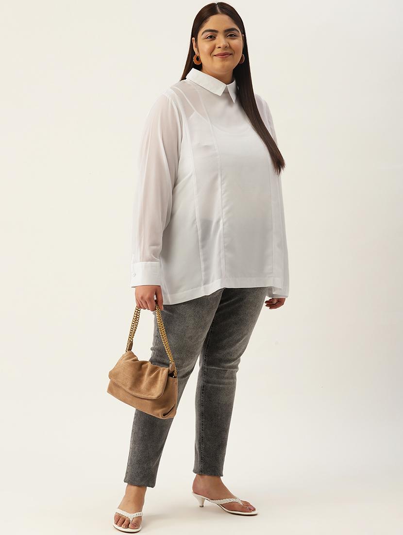 women's straight collared top - 20136717 - Standard Image - 3