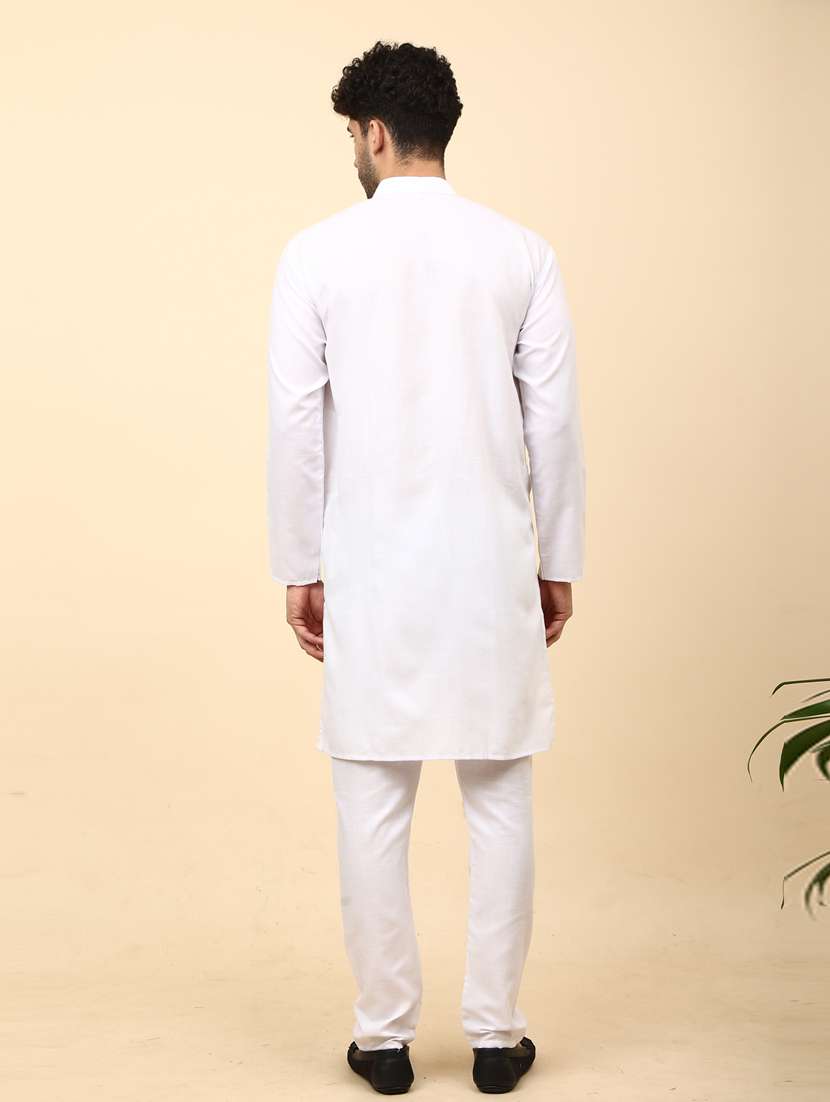 white cotton blend kurta pyjama ethnic wear set - 20136721 - Standard Image - 3
