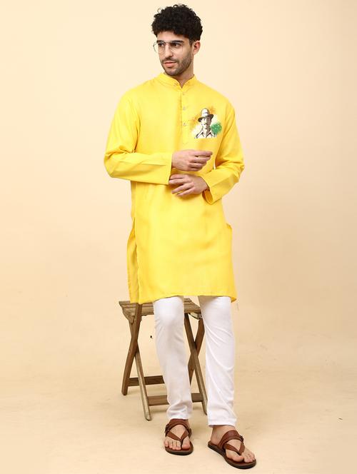 yellow cotton blend kurta pyjama ethnic wear set - 20136726 - Standard Image - 0