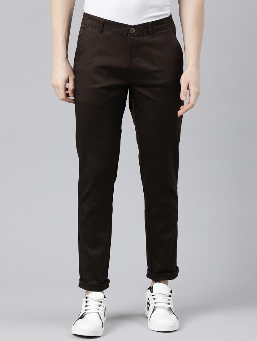 brown solid chinos casual trouser