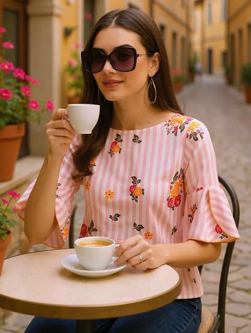 women's straight round neck top - 20136880 -  Standard Image - 0