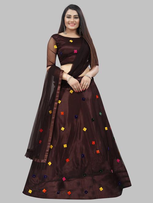 women brown flared lehenga - 20136968 - Standard Image - 0