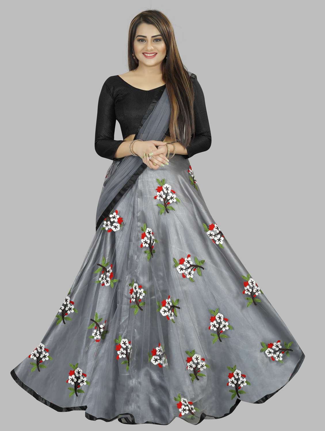 women grey flared lehenga - 20136980 - Zoom Image - 0