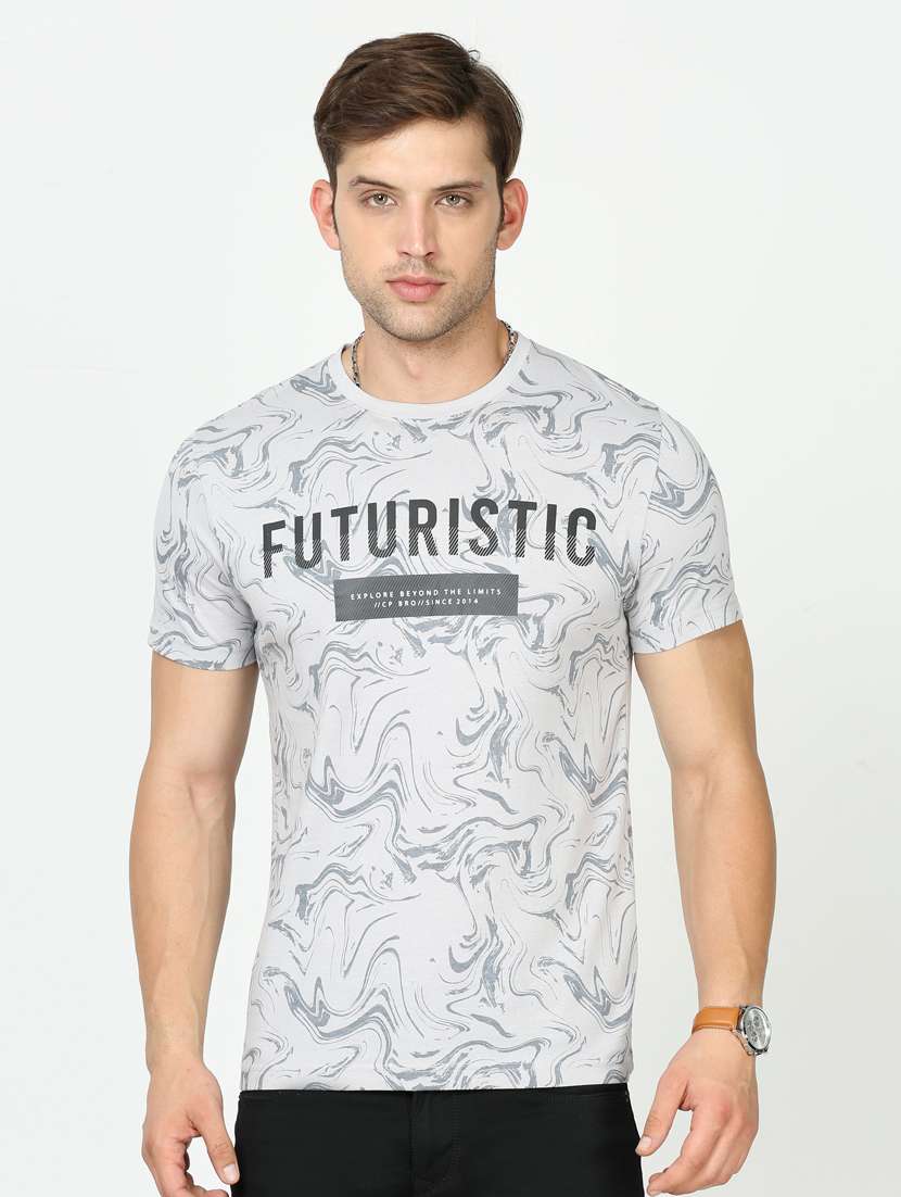grey printed short sleeve t-shirt