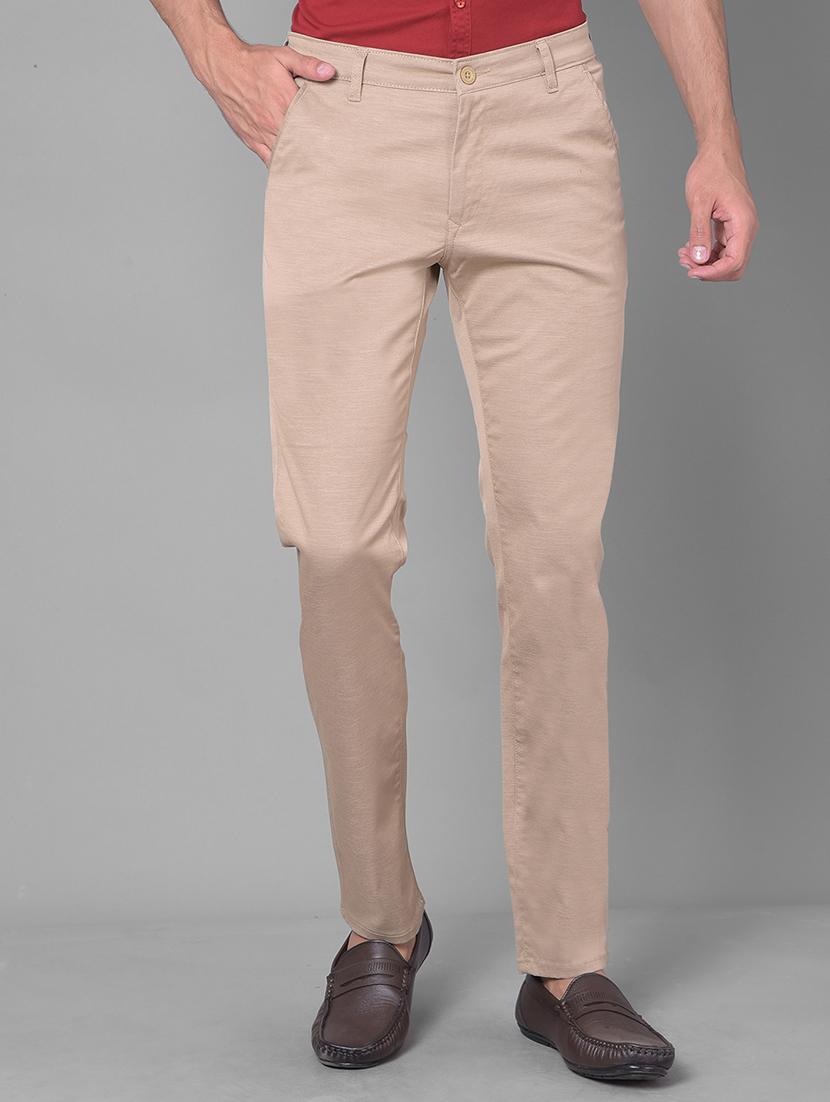 khaki solid chinos casual trouser - 20137390 -  Zoom Image - 0