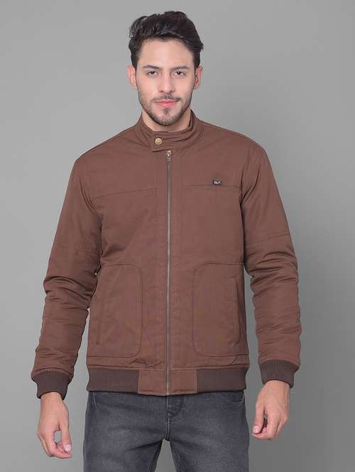 brown solid casual jacket - 20137408 - Standard Image - 0