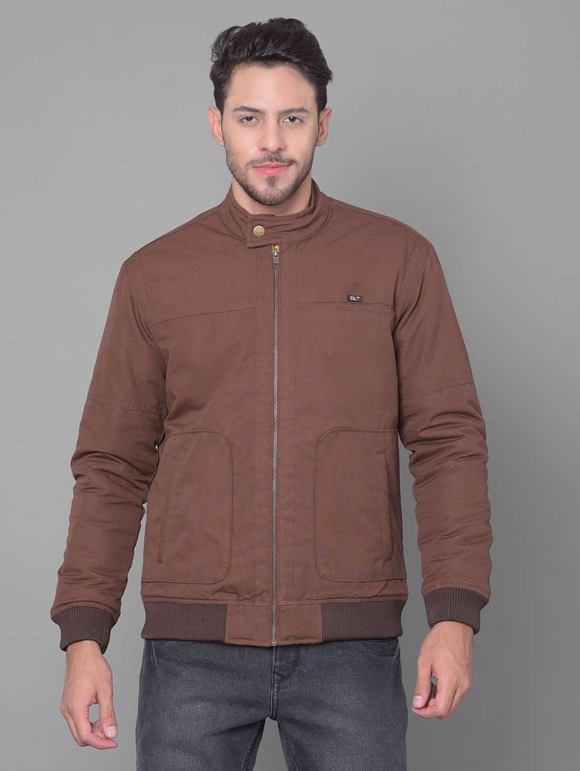 brown solid casual jacket - 20137408 - Zoom Image - 0