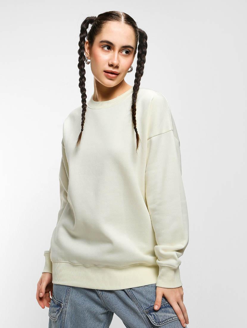 white solid round neck sweatshirt - 20145857 -  Zoom Image - 0