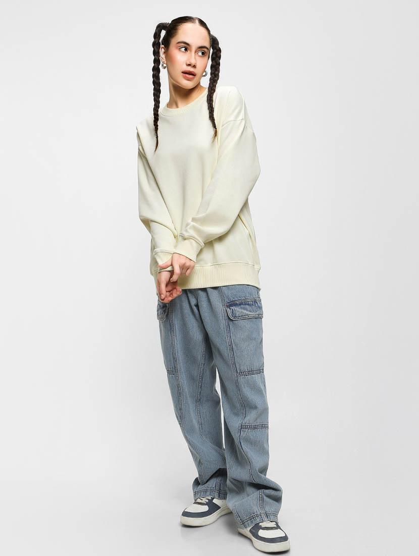 white solid round neck sweatshirt - 20145857 - Standard Image - 3