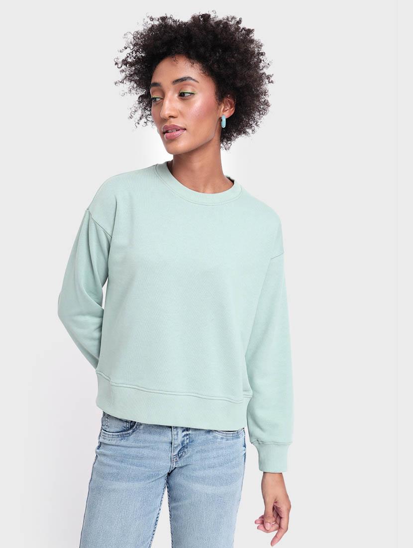 light blue solid round neck sweatshirt - 20145868 - Zoom Image - 0
