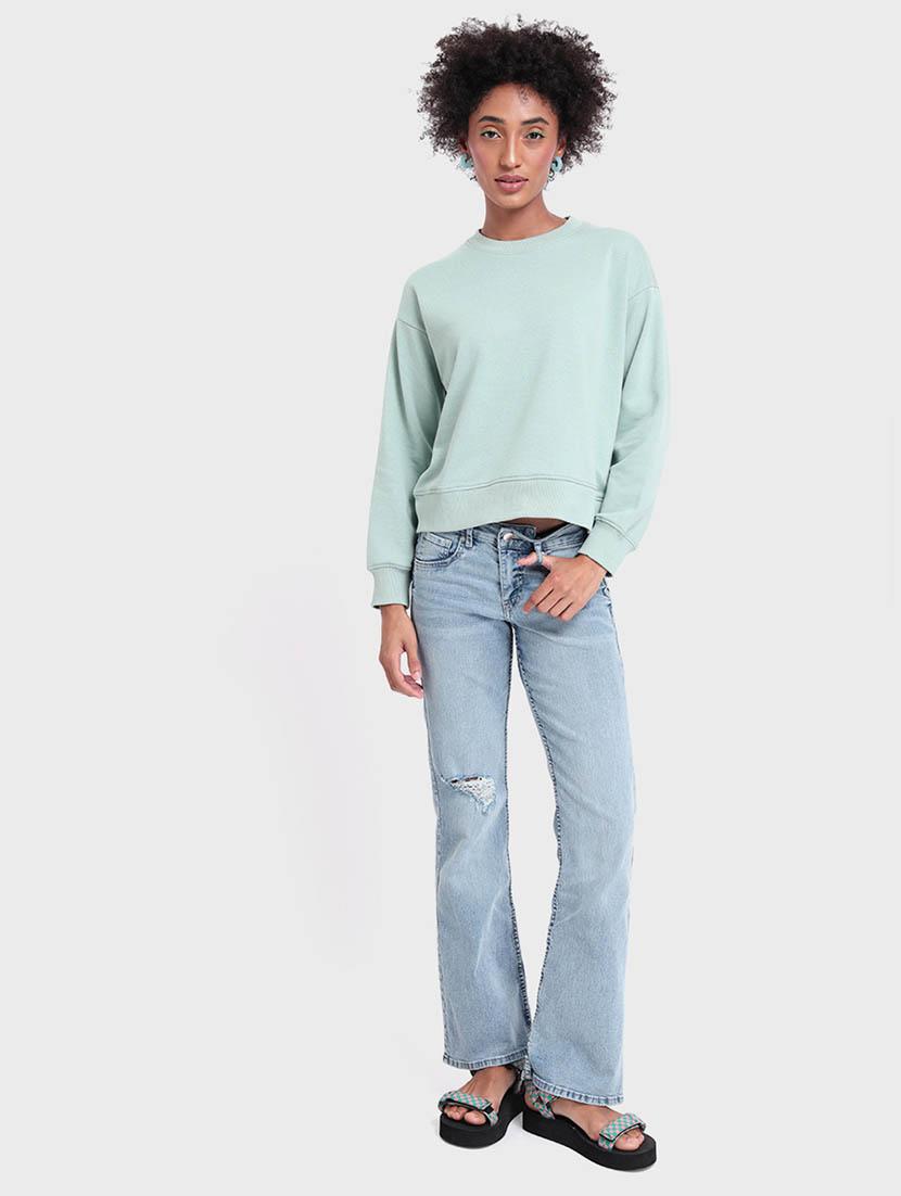 light blue solid round neck sweatshirt - 20145868 - Standard Image - 3
