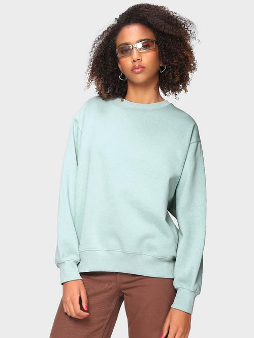 light blue solid round neck sweatshirt - 20145869 -  Standard Image - 0