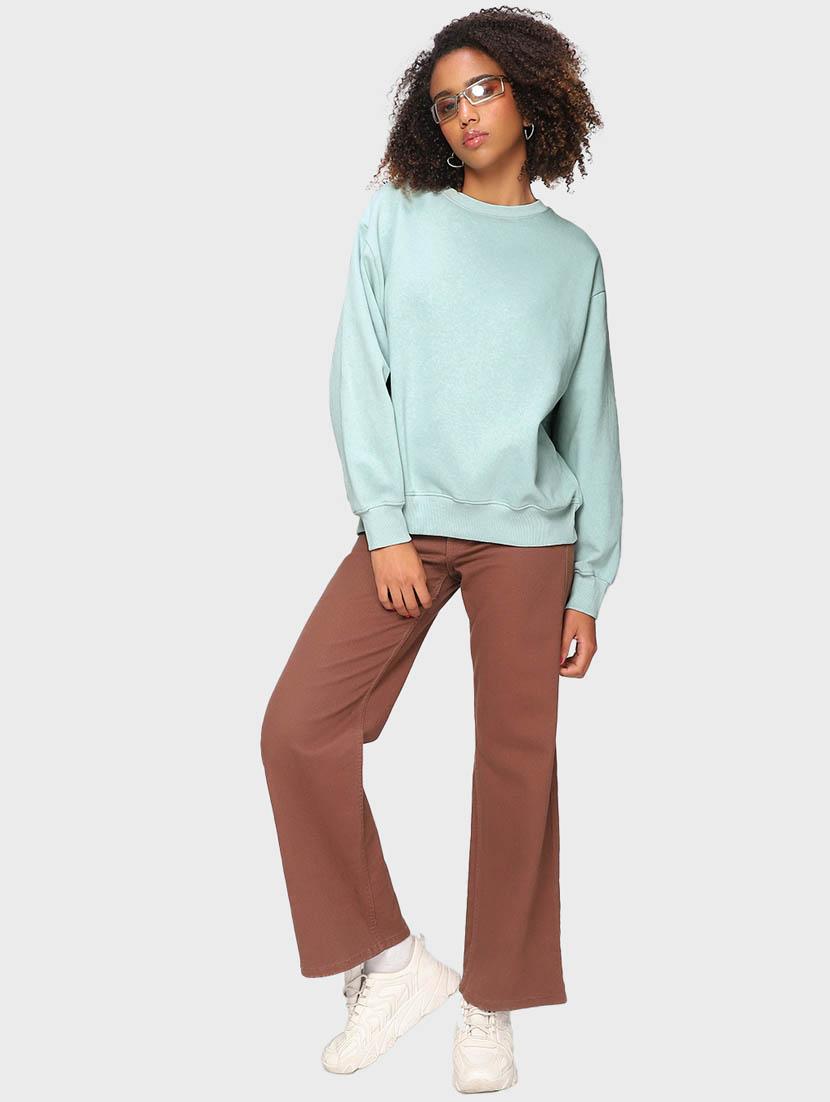 light blue solid round neck sweatshirt - 20145869 - Standard Image - 3