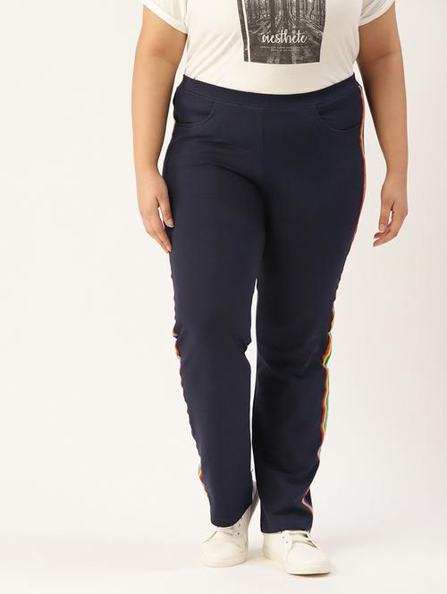 navy blue side striped full length trouser - 20148610 -  Standard Image - 0