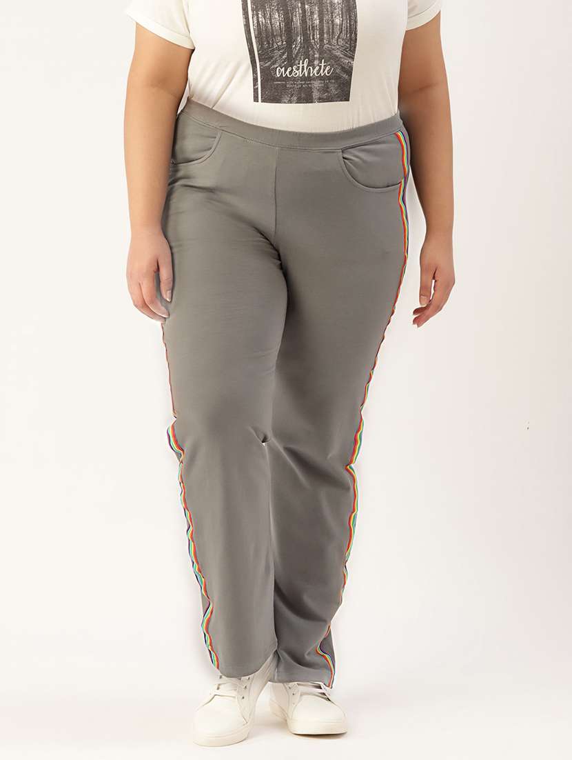 plus size grey side striped full length trouser - 20148611 - Zoom Image - 0