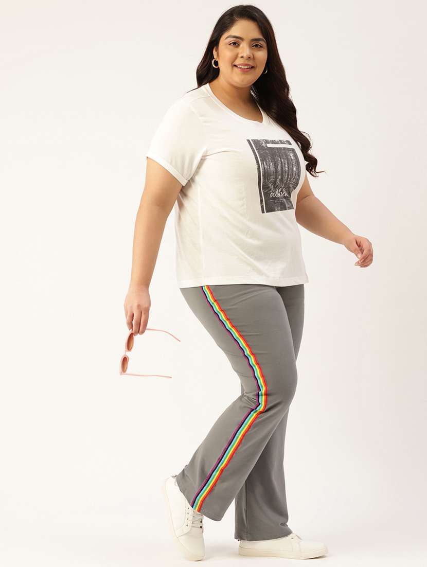 plus size grey side striped full length trouser - 20148611 - Standard Image - 3