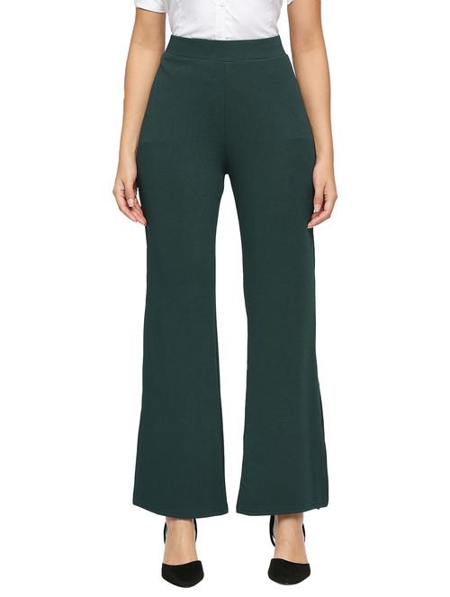green solid high rise bootcut trouser  - 20148644 -  Standard Image - 0