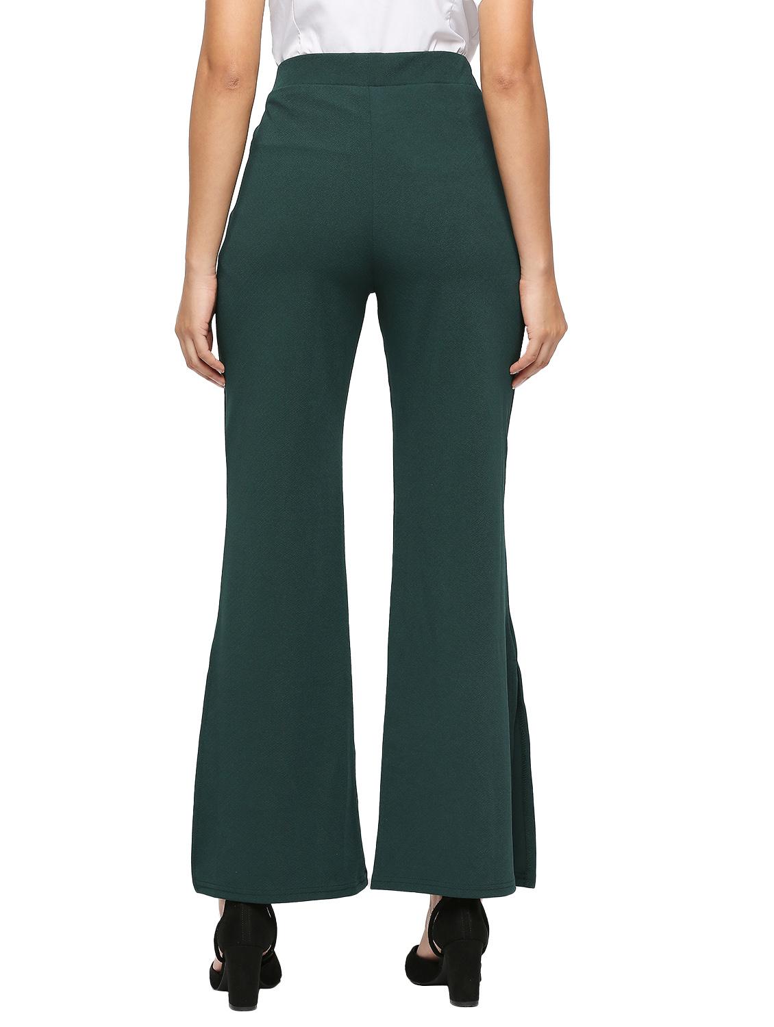 green solid high rise bootcut trouser - 20148644 - Standard Image - 3