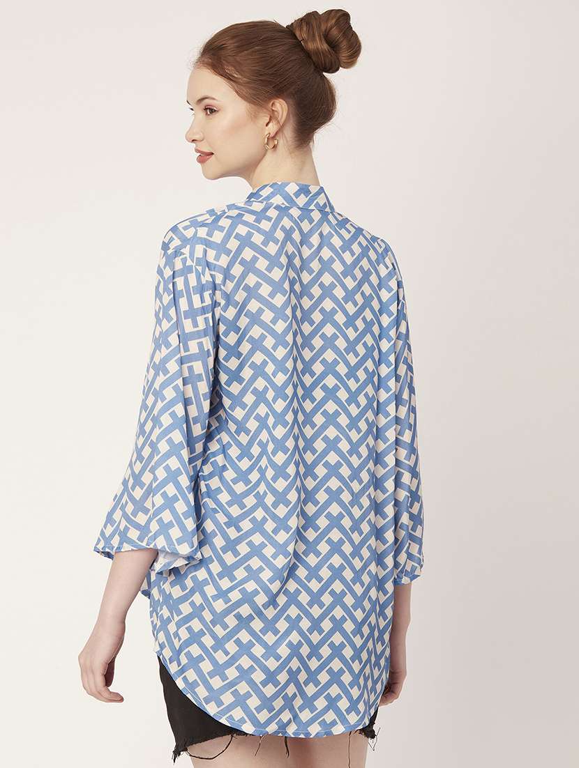 blue bell sleeves printed shirt - 20148975 -  Standard Image - 3