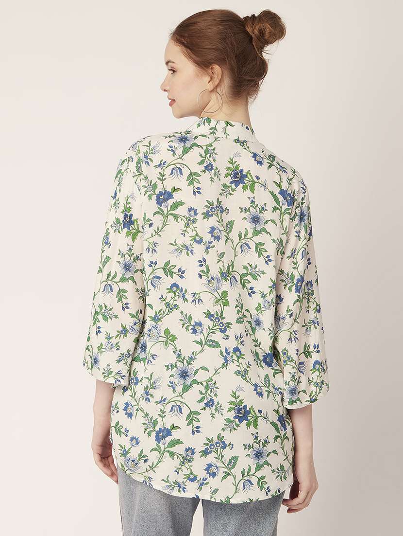 white mandarin neck florals printed shirt - 20148981 -  Standard Image - 3