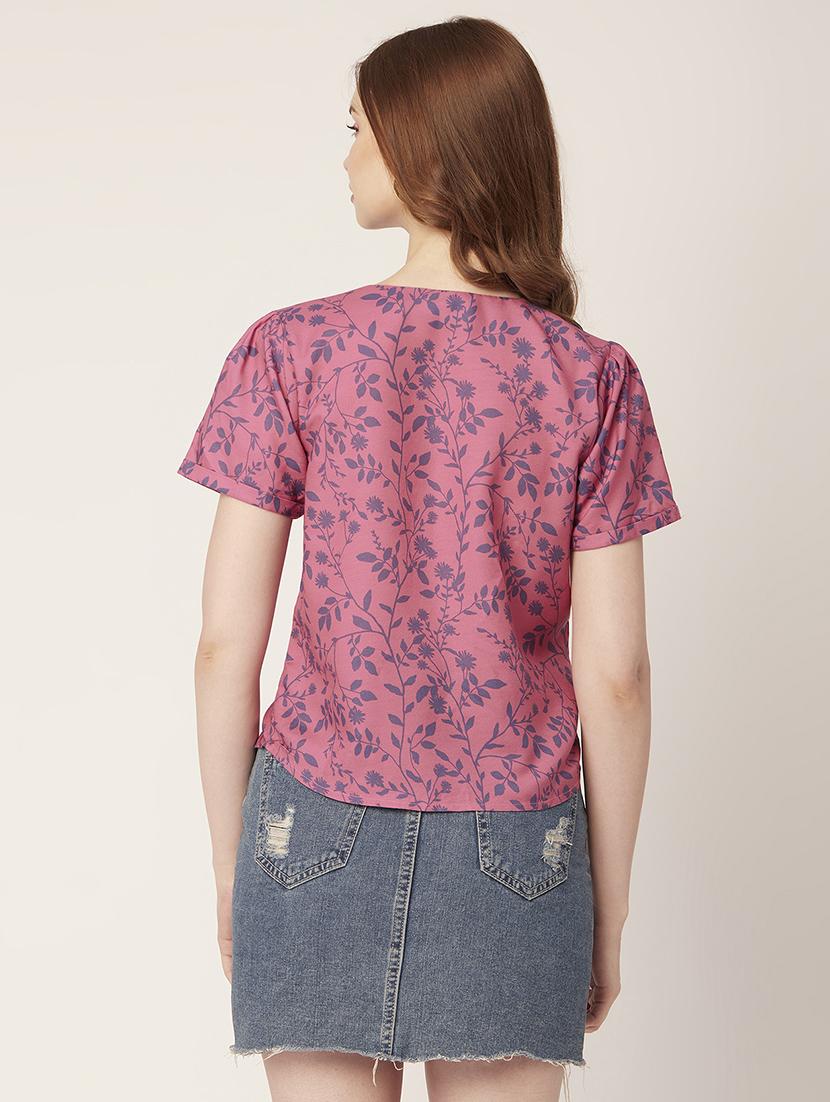 pink floral print v neck regular fit top - 20149011 - Standard Image - 3